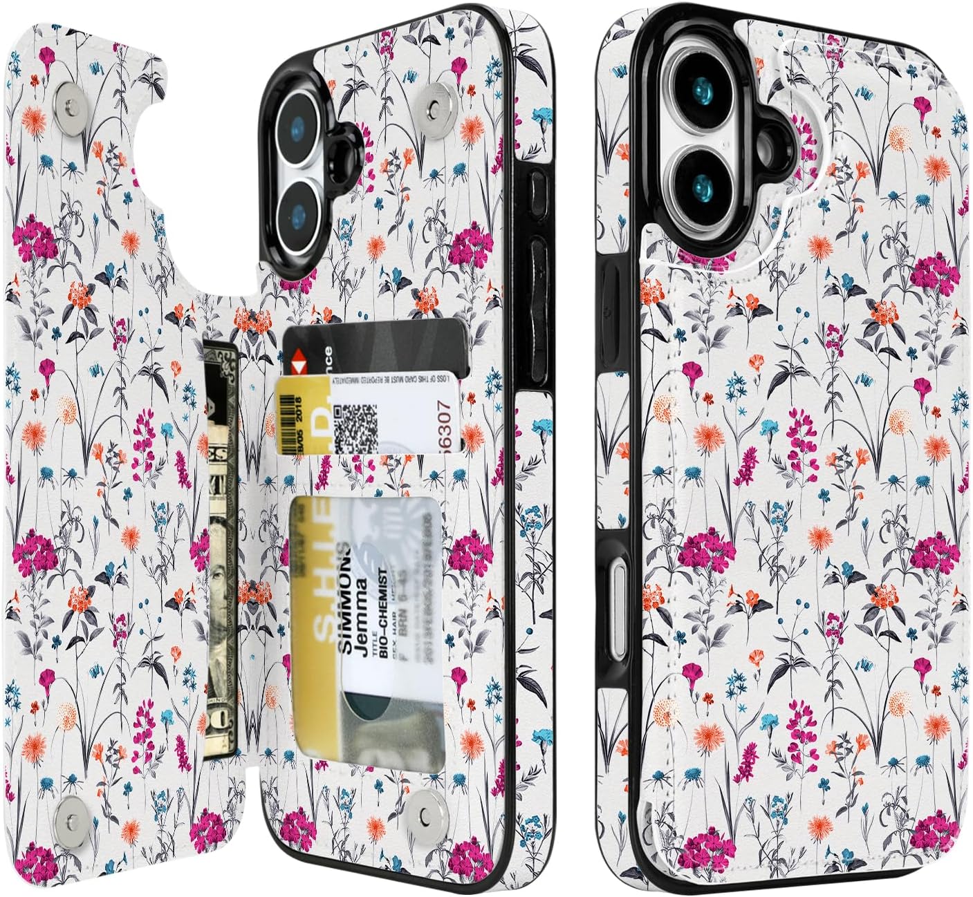 Wildflower Sketch RFID Flip Wallet Case for iPhone 17–12 – Card Holder & Kickstand – product image 3