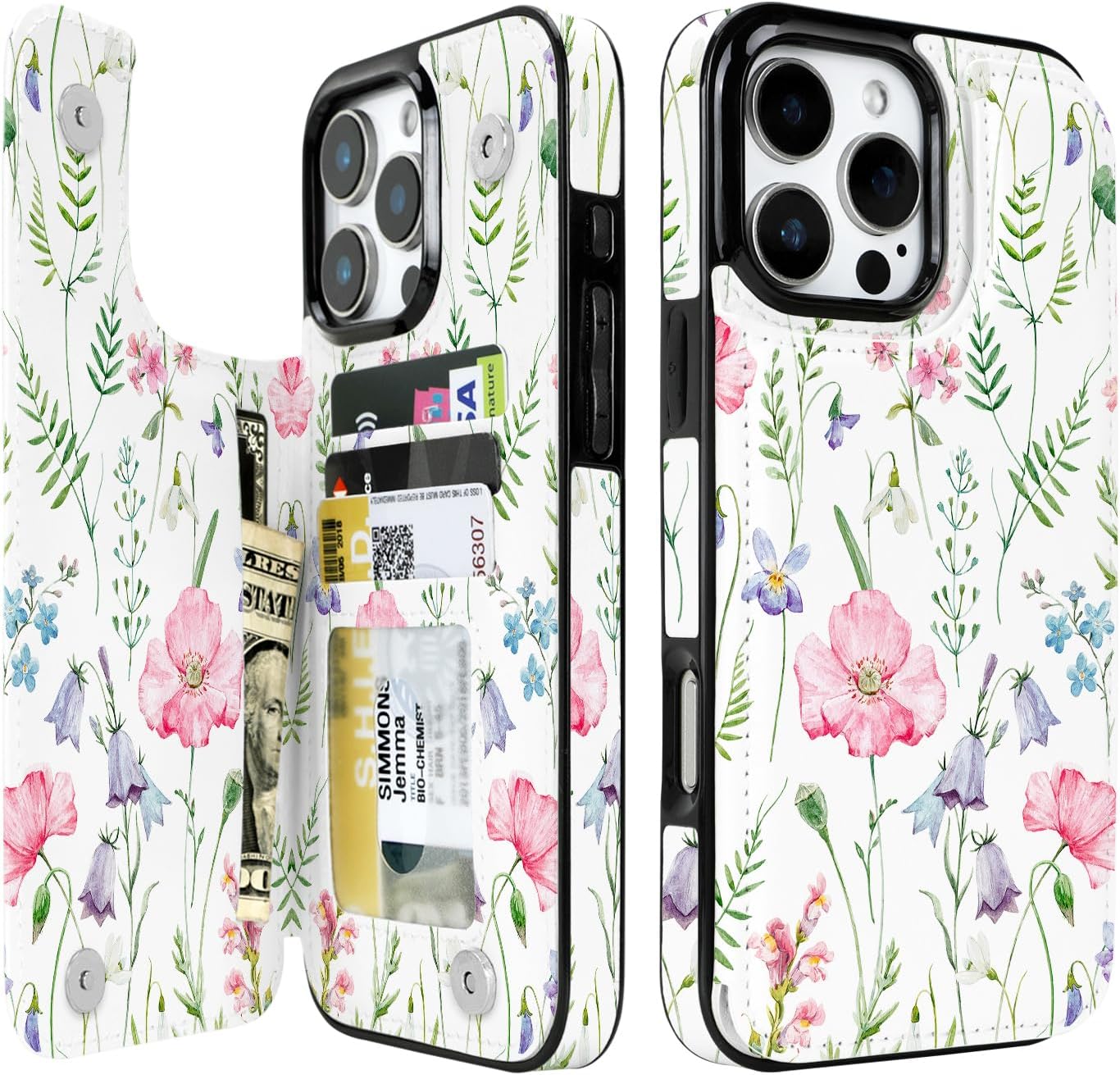 Watercolor Wildflower RFID Flip Wallet Case for iPhone 17–12 – Card Holder & Kickstand – product image 5
