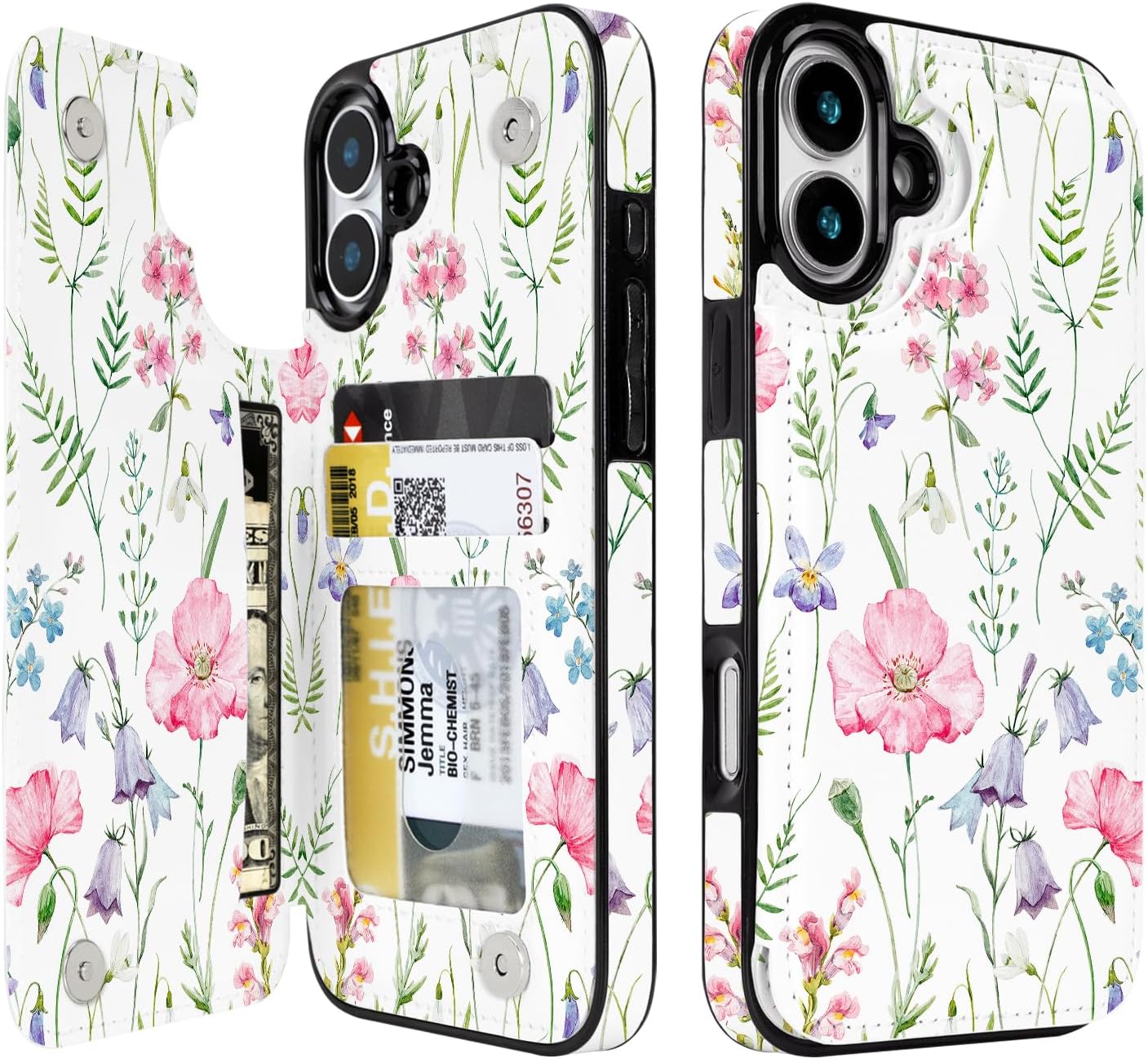 Watercolor Wildflower RFID Flip Wallet Case for iPhone 17–12 – Card Holder & Kickstand – product image 2