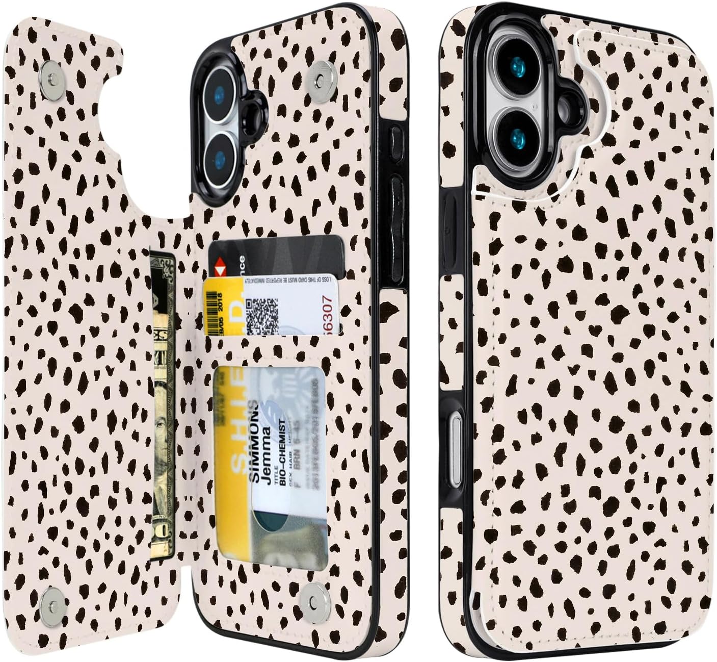 Dalmatian Spot RFID Flip Wallet Case for iPhone 17–12 – Card Holder & Kickstand – product view 1
