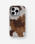 Brown White Cowhide Print MagSafe iPhone Tough Case - i15 pro tough p1