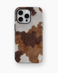 Brown White Cowhide Print MagSafe iPhone Tough Case - i15 pro max tough p1
