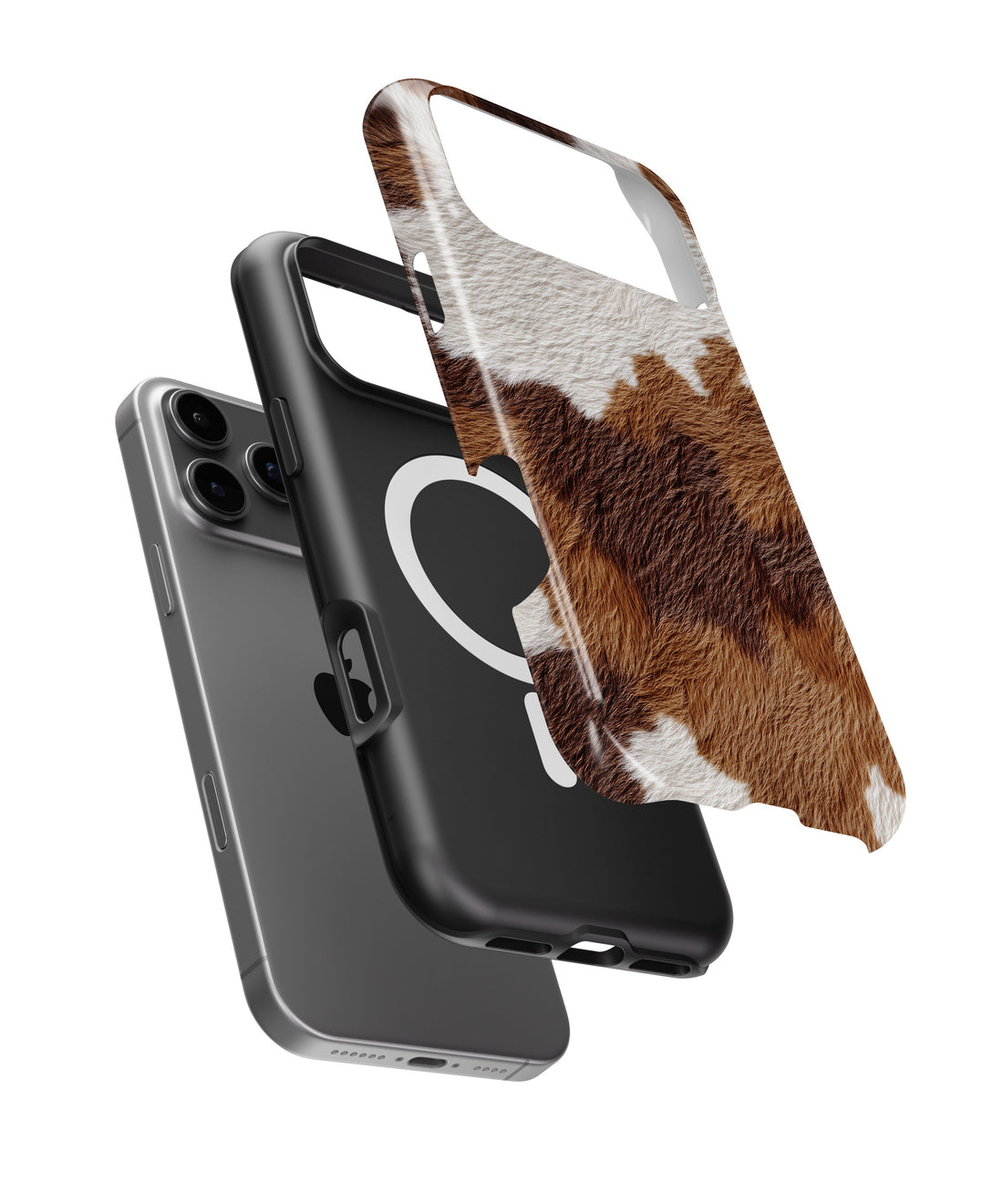 Brown White Cowhide Print MagSafe iPhone Tough Case - i17PMT p1