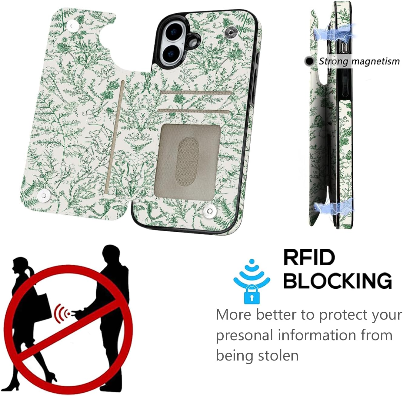 Floral Flip Wallet Case for iPhone 17–14 with Card Holder – Kickstand – product image 3