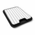 Gray Pinstripe MagSafe card holder showing the angled leather surface