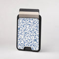 Blue Toile de Jouy Floral MagSafe card holder showing the patterned front