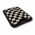 Black Cream Wavy Checkerboard MagSafe card holder showing the angled leather surface