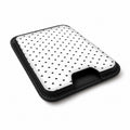 White Black Mini Polka Dot MagSafe card holder showing the angled leather surface