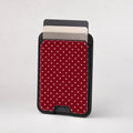 Burgundy Mini Polka Dot MagSafe card holder showing the patterned front