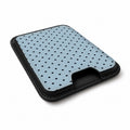Powder Blue Mini Polka Dot MagSafe card holder showing the angled leather surface