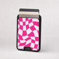 Hot Pink Wavy Checkerboard MagSafe card holder showing the patterned front