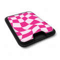 Hot Pink Wavy Checkerboard MagSafe card holder showing the angled leather surface