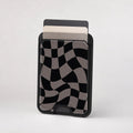Black Taupe Wavy Checkerboard MagSafe card holder showing the patterned front