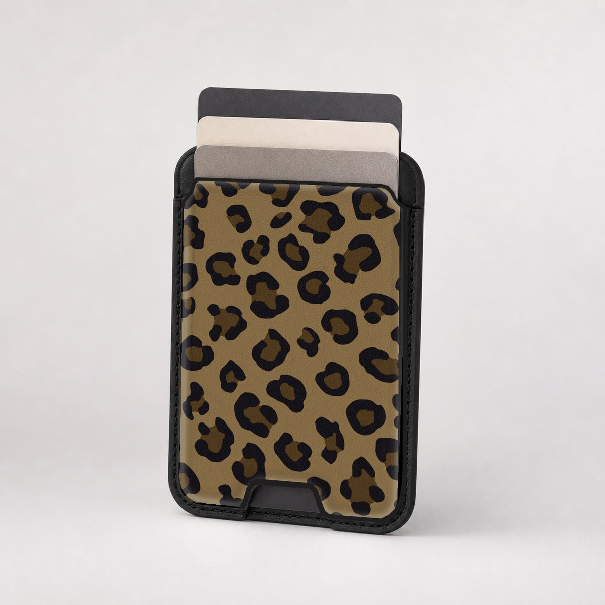 Golden Leopard Print MagSafe card holder showing the patterned front