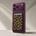 Golden Leopard Print MagSafe card holder showing the detailed leather finish