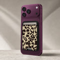 Cream Leopard Print MagSafe card holder showing the detailed leather finish