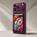 Vibrant Garden Floral Bouquet MagSafe card holder showing the detailed leather finish