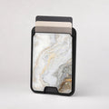 White Gold Marble MagSafe card holder showing the patterned front