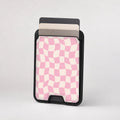 Blush Pink Checkerboard MagSafe card holder showing the patterned front