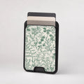 Green Toile Botanical MagSafe card holder showing the patterned front