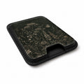 Dark Vintage Botanical MagSafe card holder showing the angled leather surface