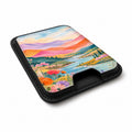 Pastel Painted Meadow Landscape MagSafe card holder showing the angled leather surface