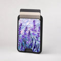 Purple Wisteria Garden MagSafe card holder showing the patterned front