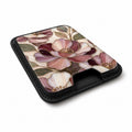 Dusty Rose Magnolia Floral MagSafe card holder showing the angled leather surface
