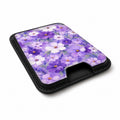 Lavender Daisy Floral MagSafe card holder showing the angled leather surface