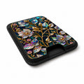 Midnight Ornate Jewel Floral MagSafe card holder showing the angled leather surface