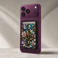 Midnight Ornate Jewel Floral MagSafe card holder showing the detailed leather finish