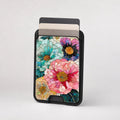Teal Pink Stained Glass Floral MagSafe card holder showing the patterned front