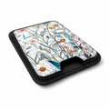 Blue White Daisy Wildflower MagSafe card holder showing the angled leather surface
