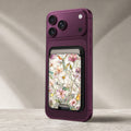 Pastel Wildflower Stained Glass MagSafe card holder showing the detailed leather finish