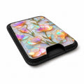 Pastel Tulip Stained Glass MagSafe card holder showing the angled leather surface