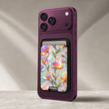 Pastel Tulip Stained Glass MagSafe card holder showing the detailed leather finish