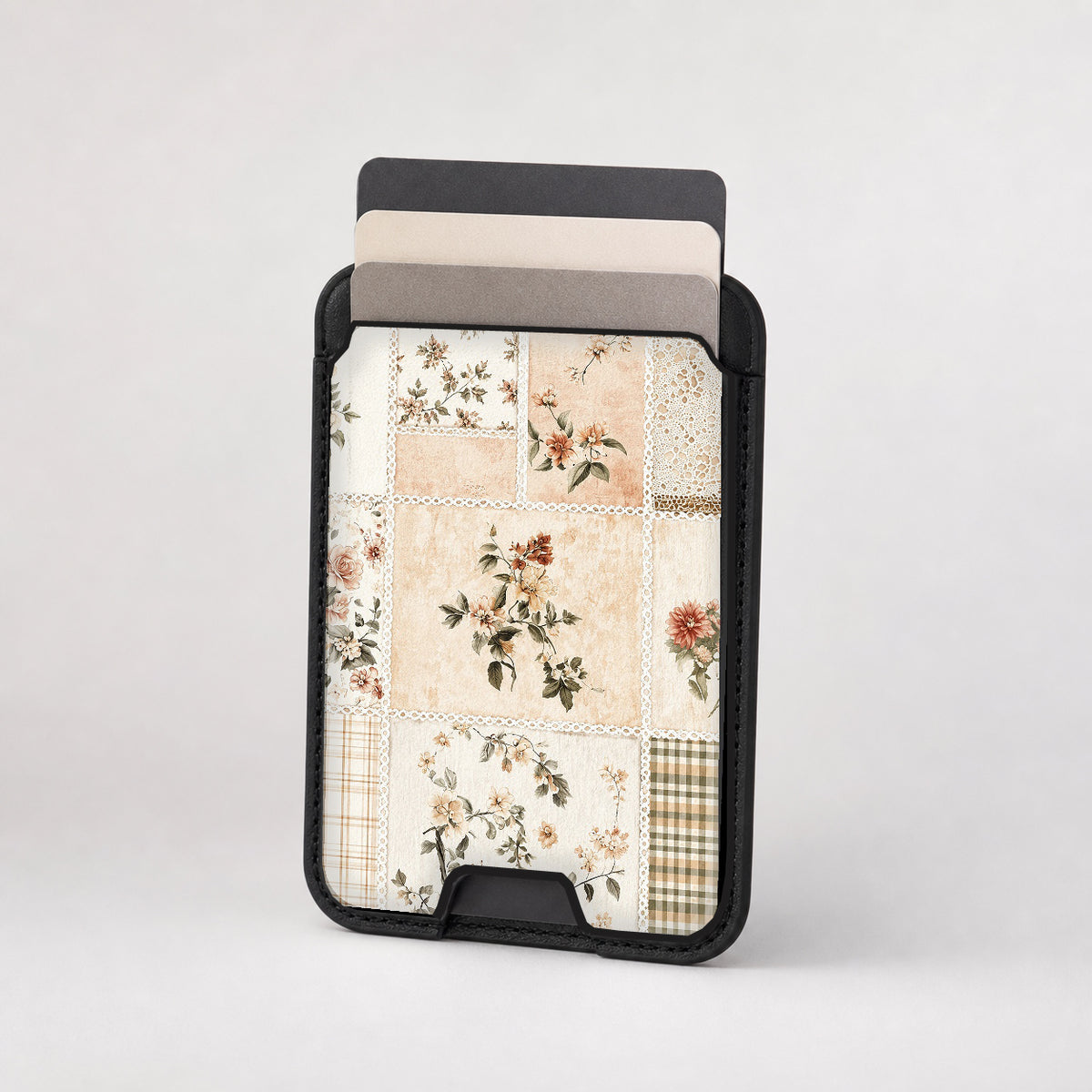 Vintage Botanical Collage MagSafe card holder showing the patterned front