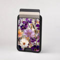 Purple Pressed Flower Garden MagSafe card holder showing the patterned front