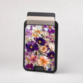 Purple Wildflower Glass Garden MagSafe card holder showing the patterned front