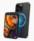 Fiery Agate Marble MagSafe card holder attached to a compatible iPhone