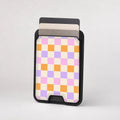 Lavender Peach Checkerboard MagSafe card holder showing the patterned front