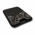 Black Pink Henna Floral MagSafe card holder showing the angled leather surface