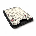 Black White Doodle Floral MagSafe card holder showing the angled leather surface
