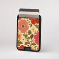 Coral Retro Folk Floral MagSafe card holder showing the patterned front