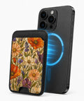 Vintage Autumn Wildflower MagSafe card holder attached to a compatible iPhone