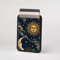 Celestial Sun and Moon MagSafe card holder showing the patterned front