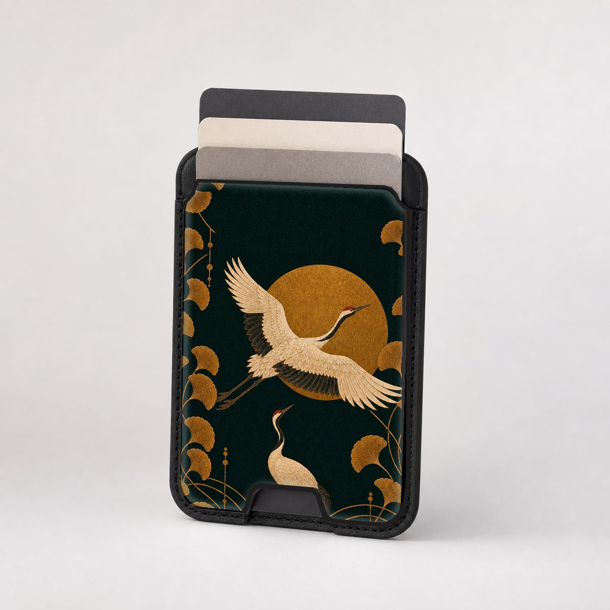 Dark Green Crane MagSafe card holder showing the patterned front