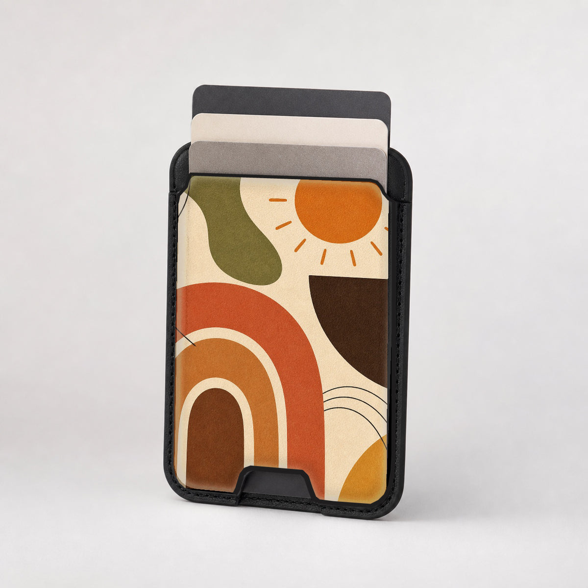 Terracotta Boho Arch MagSafe card holder showing the patterned front