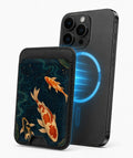 Japanese Koi Fish MagSafe card holder attached to a compatible iPhone