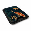 Japanese Koi Fish MagSafe card holder showing the angled leather surface